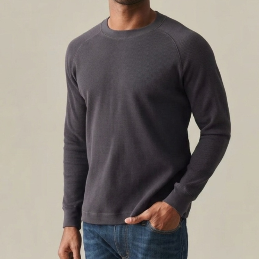 American Giant Thermal Long Sleeve Crew Tee Charcoal Gray Waffle USA-Large